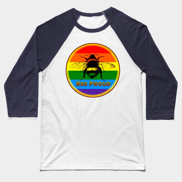 BEE PROUD. Celebrate Manchester Pride with this rainbow coloured bee design Baseball T-Shirt by Off the Page